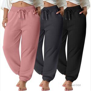 Plus Size Sweatpants 3 Pack Tapered Joggers Elastic Waist Pockets Workout Lounge